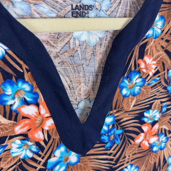 Lands' End 100% Cotton Floral Palm Sleeveless Knee Length Dress Coverup Size S - Picture 6 of 9